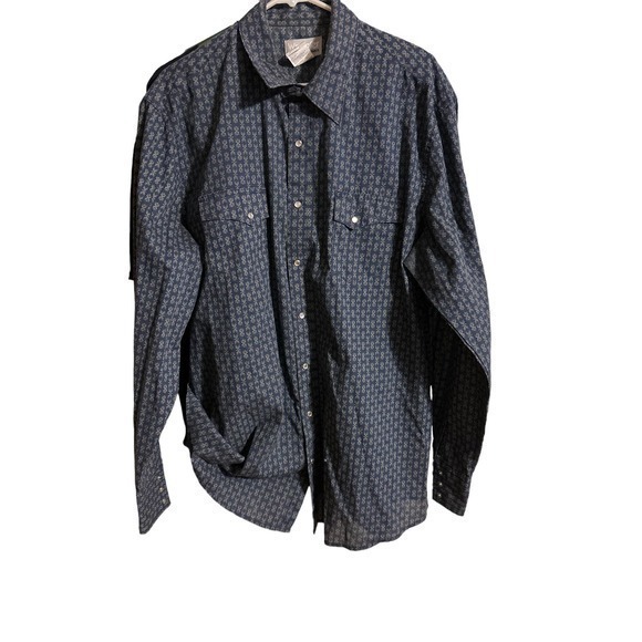 Wrangler Men's Wrancher Shirt L‎ Western Pearl Snap Cowboy Diamond Brushpopper - Picture 1 of 5